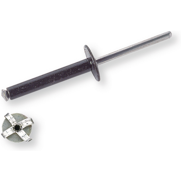 Spread blind rivet, flat head Ø 14 mm, Ø 4,8 x 14, aluminium/steel, black